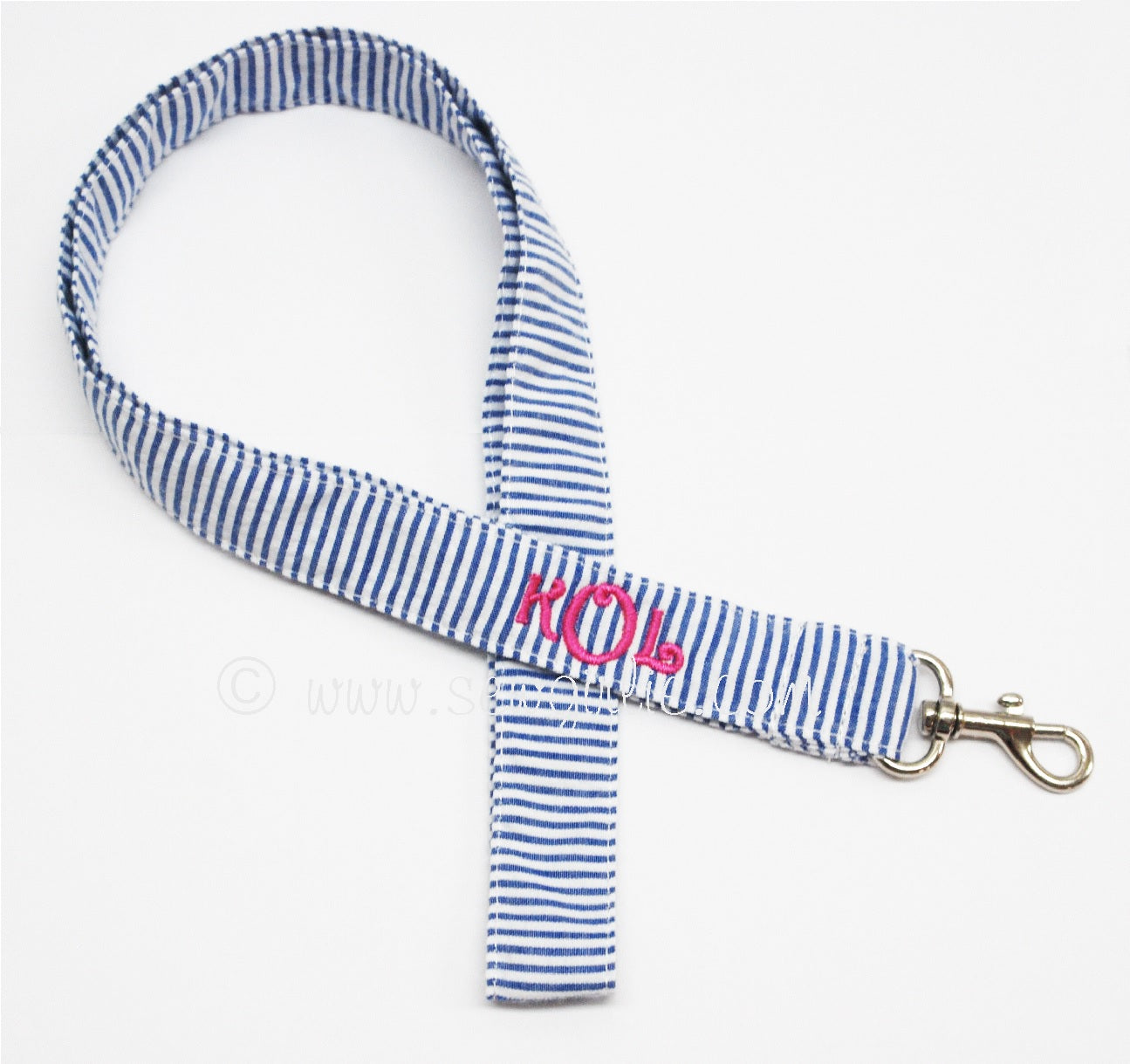 Personalized Preppy Monogrammed Seersucker Lanyard Fabric Lanyard ID badge holder