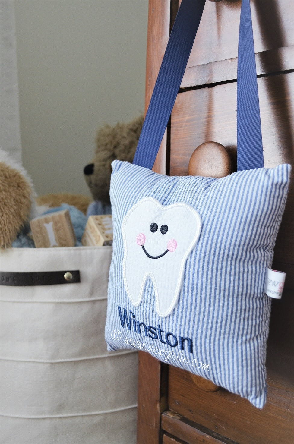 Monogrammed Seersucker Tooth Fairy Pillow